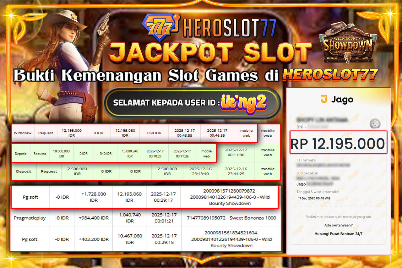 HEROSLOT77 JACKPOT WILD BOUNTY SHOWDOWN - Pg soft Rp 12.195.000.- LUNAS!!!